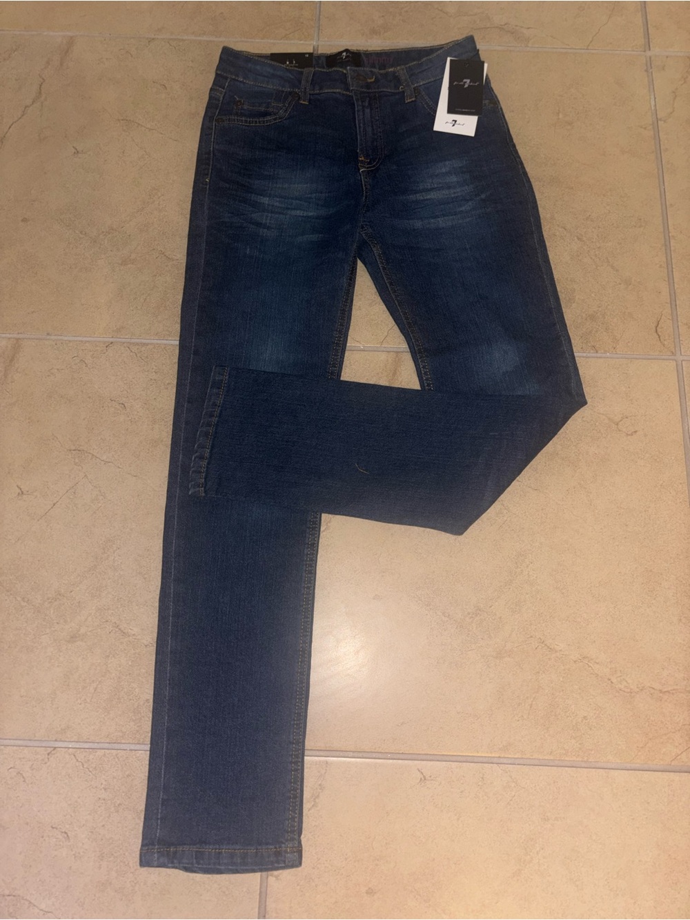 7 For All Mankind Slim Straight Dark Blue Stretch Jeans